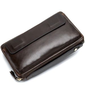 Portefeuille Business Homme Purse authentine en cuir en cuir portefeuille Men de téléphone long en cuir sac à main le portefeuille porte-monnaie