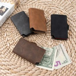 Wallets Casey Men Men Wallets Fashion Pu Vintage Leather Push Up Business Bank Credit Card Holder RFID Small Purse Money Bag Cuzdan Erkek