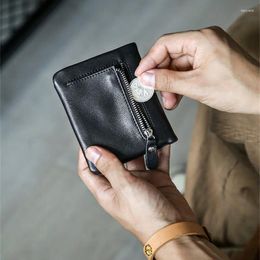 Portefeuilles Casual Première Couche En Cuir Hommes Femmes Noir Petit Sac À Main Organisateur De Luxe Doux Véritable Peau De Vache Coin Poche Minimaliste Portefeuille Filles