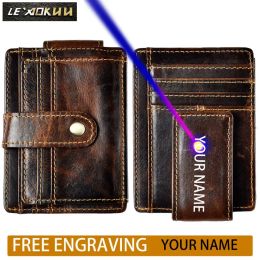 Portefeuilles vee mannelijk echte lederen creditcard case Bill Holder magneet geldclip slanke handige portemonnee mini voorzake portemonnee voor mannen 1025c