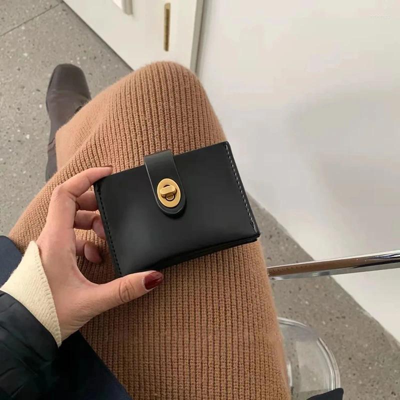 Wallets Chic Korea Solid Color Card Holder Vintage Casual Women Wallet PU Leather Female Purse Money Clip Ins Lady Coin