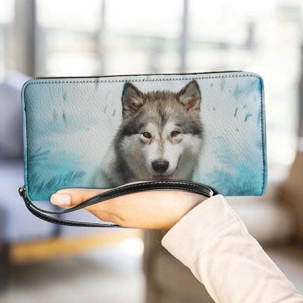 Portefeuilles classique Husky chien imprimé multi-cartes fentes sacs d'argent pour femmes marque porte-carte de luxe concepteur Carteira Masculina