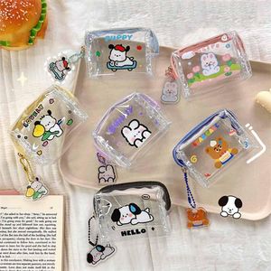 Portefeuilles Clear Cartoon Coin Purse Pochette avec porte-clés mignon portefeuille portable étanche mini sac de rangement rouge à lèvres clé écouteur organisateur