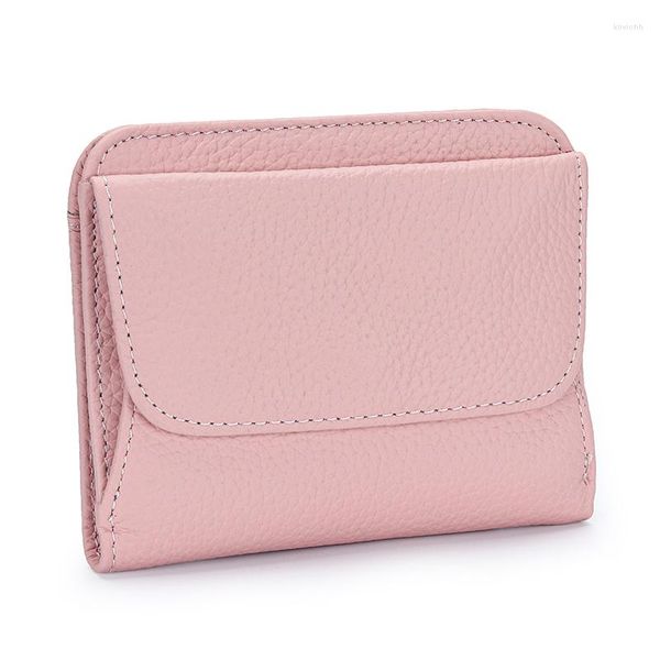 Portefeuilles Porte-monnaie Pliant Simple Véritable Cuir De Vachette Petit Portefeuille Multi Porte-Cartes Sacs À Main Pour Femmes Credential