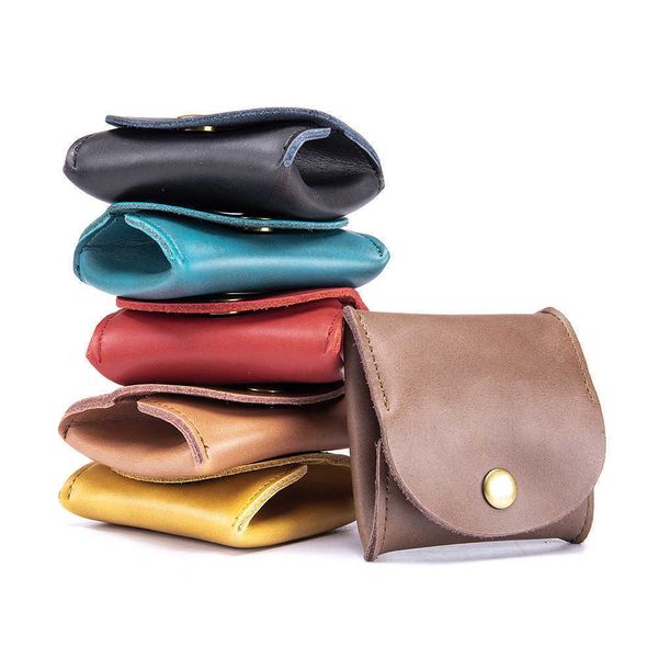 Portefeuilles Couleur portable en cuir véritable porte-monnaie Design Vintage Individuation porte-écouteur pochette pour femmes hommes mini portefeuille L221101