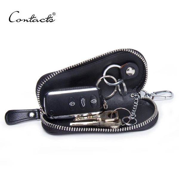 Portefeuilles Contact Contact en cuir en cuir Portefeuille clé à fermeture éclair pour hommes Hommes Solid Key Maly Car Clés Pounch Cas décontracté de vache