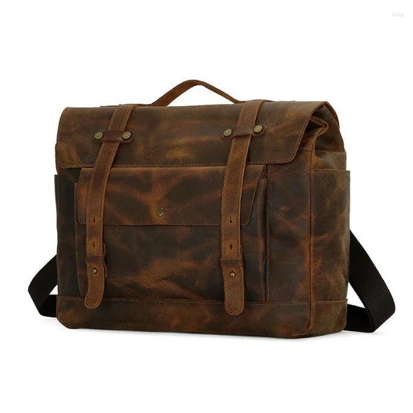 Portefeuilles cool sac de moto en cuir à la mode pour sac à main masculin Crazy Horse 15.6 ordinateur portable man messager