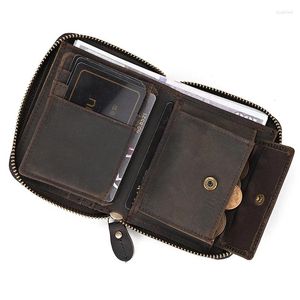 Portefeuilles craquiers en cuir de cheval portefeuille portefeuille hommes femmes courte bourse zipper vintage mode homme avec porte-carte de sac femme