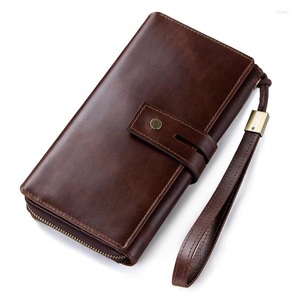 Portefeuilles Crazy Horse Cuir Hommes Embrayage Long Portefeuille Zipper Porte-Monnaie Pour Téléphone Portable Mâle Porte-Carte Vintage Cuzden