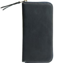 Portefeuilles Crazy Horse Split Leather Men Wallet Vintage Super Dunne handgemaakte slanke lange lange kleine telefoontas