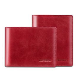 Portefeuilles kruis verticale portefeuilles voor vrouwen echte lederen mannen portefeuilles kort rijbewijs RFID -kaarthouder kleine portemonnee zwarte rode portemonnee