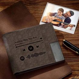 Portefes personnalisés scannables Spotify Spotify portefeuille gravé de musique gravée portefeuille cadeaux de conception uniques pour musiciens en cuir Pu Double Fold Purse