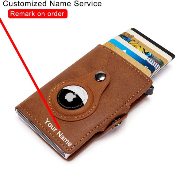 Billeteras nombre personalizado de la billetera Apple Airtag Men genuino soporte de la tarjeta de crédito de cuero rfid