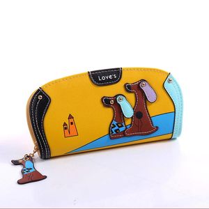 Portefeuilles schattig pu lederen patchwork cartoon honden puppy ritsdrager houder dame purtert gonemin tas eenvoudige mode dames lange portemonnee