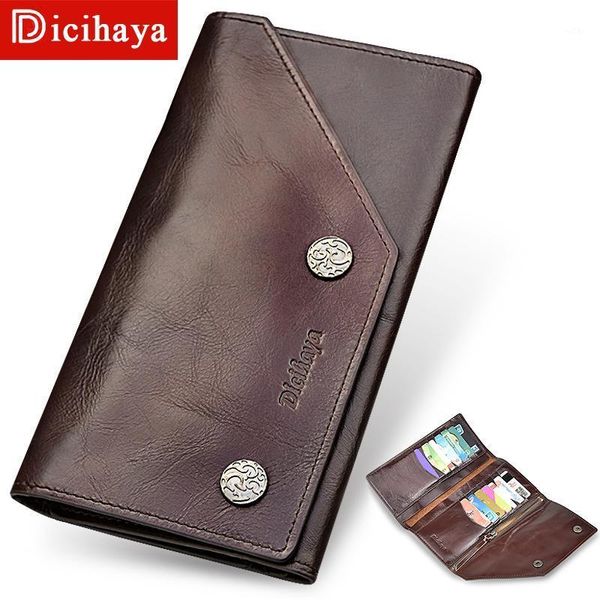 Carteras DICIHAYA BRNAD Cuero genuino Hombres Vintage Trifold Wallet Cremallera Monedero Monedero Soft Cowhide para Mens1