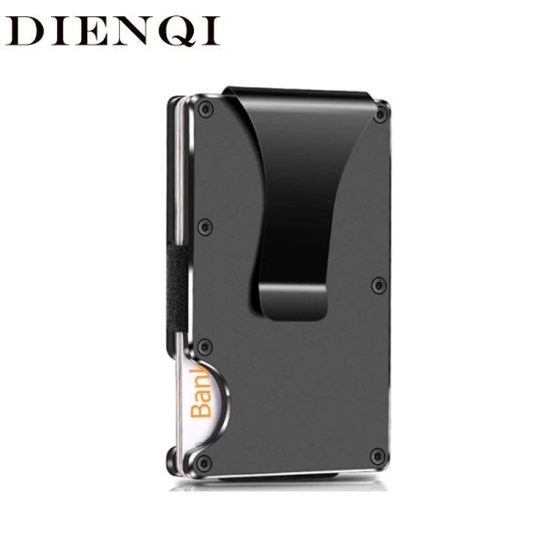 Portefeuilles Dienqi Rfid Metal Carte Happen Men Femmes Portefeuilles Sacs d'argent Purse Mini Slim Wallet Fashion Small Fin Male Black Male Breet pour hommes