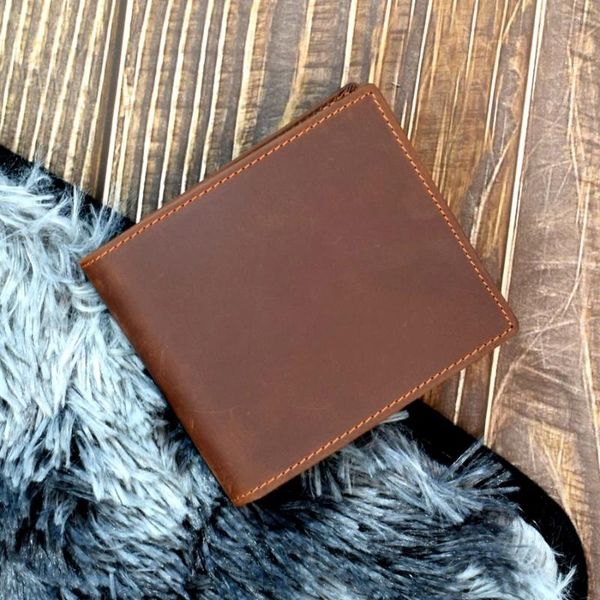Portefeuilles gravés Vintage portefeuille en cuir véritable avec fermeture à glissière porte-monnaie personnalisé pour homme cadeaux d'anniversaire