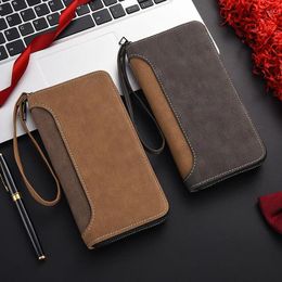 Wallets Fashion Business Men's Long Wallet Handheld Bag Zipper Matte Textuur Multi Functional Change Card Mobile Case