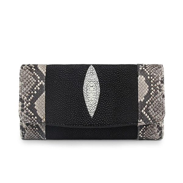 Portefeuilles de styliste en cuir véritable de peau de serpent pour femme, Long portefeuille, grand support pour téléphone, pochettes pour femmes, porte-monnaie