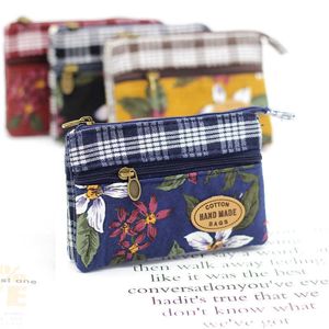Portefeuilles mode fleur multicouche coton tissu porte-monnaie femmes carte portefeuille petit sac à langer rétro toile femme sacs à main pochette NewL230303