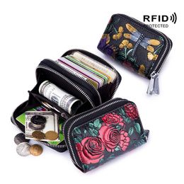 Portefeuilles mode rfid dames kaarthouder split lederen dubbele rits kaartkast large capaciteit 3D bloem geprinte dame dames wallets pursel230303