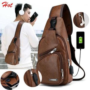 Portefeuilles mode eenvoudige casual heren schoudertas sling borst pack usb op laad sport crossbody handtas