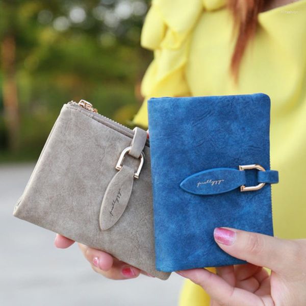 Carteras de moda para mujer, monederos cortos Vintage de cuero PU para mujer, cartera de mano con cierre a presión, monedero pequeño mate para mujer