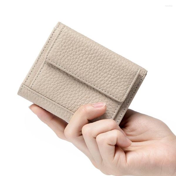 Portefeuilles mode femmes court portefeuille en cuir véritable porte-carte vraie vache pochette sac à main femme trois fois pour