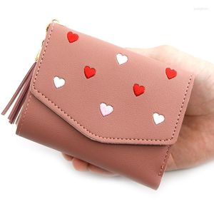 Portefeuilles mode femmes portefeuille en cuir Pu Type de coeur court dames fente multi-cartes porte-monnaie étudiant mignon Triple pli