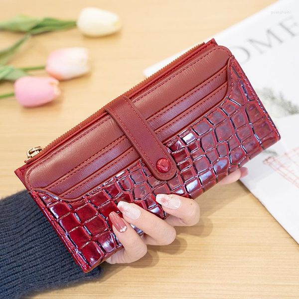 Portefes de mode Fashion Femmes Portefeuille Soft Pu Leather Long Money Sac Zipper Coin Purse Carte Holder Brand Couleur Couleur Alligator Coustal mince