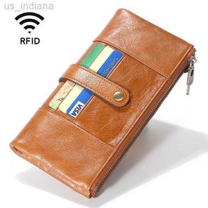 Carteras Moda Nuevos hombres Cartera de cuero larga Cartera magnética RFID Doble cremallera Cartera Multifunción Bolsa de teléfono móvil L220929