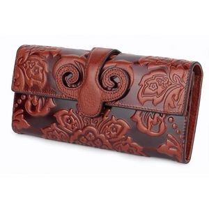 Portefeuilles Bloemen Vrouwen Lederen Lange Womens Portemonnees Grote Vrouwelijke Portemonnee Real Woman Clutch-beurs