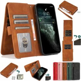 Wallets voor Samsung Galaxy A3 2017/A5 2017/A6/A7 2018/A8 2018/A9 2018 Ultra dunne ritssluiting Wallet 8 Card Magnetic Flip Leather Case