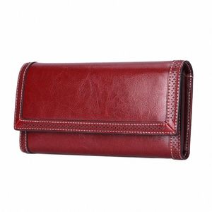portemonnees voor dames Lg portemonnees met grote capaciteit Portemonnee Oil Wax Leather m1AA#