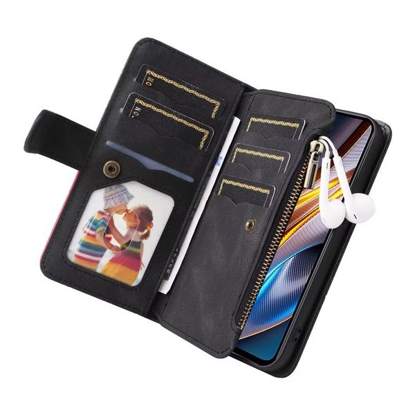 Portefeuilles pour Xiaomi Redmi Note 9 9s Max 10 11 Pro Plus Zipper Folio Cuir Portefeuille 9 Slots de carte Flip Cover Redmi Note 11 Sacs