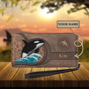 Portefeuilles voorschriften Signs Beautiful Dolphin Custom Personalisatie Naam voor meisjes Holiday Gift Multifunction Card Small Change Purse Torba Torba