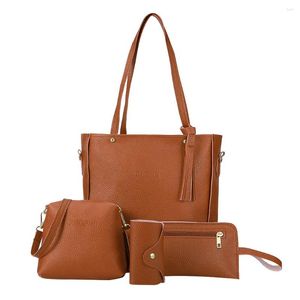 Portefeuilles Quatre pièces Femme Sacs Messenger Sac à bandoulière Portefeuille en cuir souple Ensembles de sac à main léger Pu en