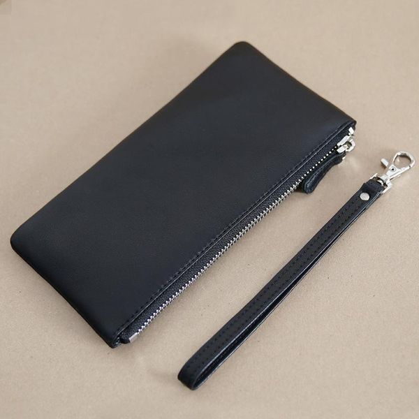 Portefeuilles Véritable Cuir De Vache Hommes Mince Doux Longue Fermeture À Glissière Portefeuille Homme Porte-Monnaie Argent Poche Pochette Femme Téléphone Pochette Titulaire De La Carte