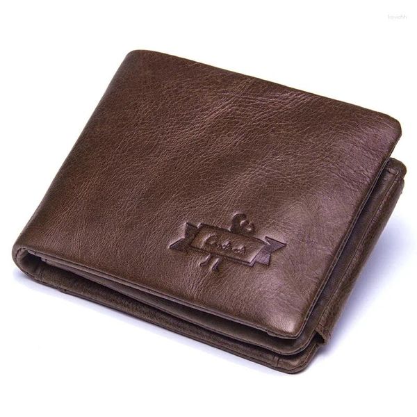 Carteras Genuino Crazy Horse Cuero Hombres Vintage Trifold Wallet Zip Monedero de bolsillo para hombre Carteira Masculina