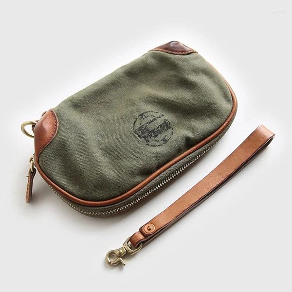 Billeteras billetera de lona de cuero genuino para hombres bolso de bolso de teléfono largo vintage vintage