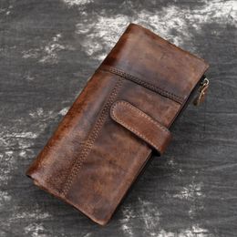 Portefeuilles en cuir véritable pochette portefeuille poche à monnaie argent multi-cartes titulaire Vintage haute qualité peau naturelle hommes argent sac Long sac à main