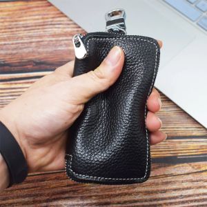 Portefeuilles en cuir authentique portefeuille portefeuille hommes porte-clés de porte clés de porte clés de la fermeture à glissière de conception de ferme