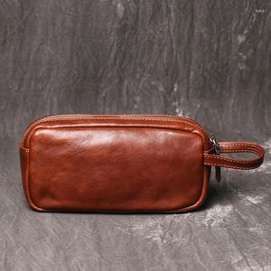 Portefeuilles en cuir véritable long porte-clés pour hommes sac de rangement à glissière mâle rétro style simple porte-monnaie d'embrayage