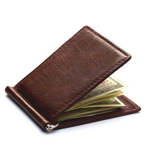 Billeteras de cuero genuino de cuero vintage clip clip macho bifold monedero simple billetera billetera abrazadera de tarjetas de efectivo delgadas 286e