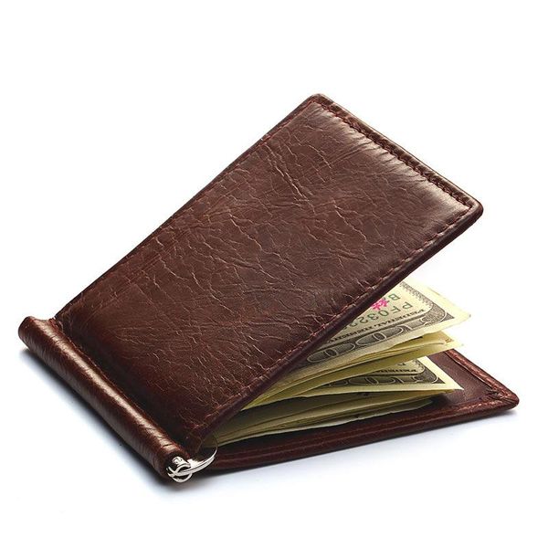 Portefeuilles en cuir véritable pour hommes Vintage pince à billets mâle sac à main à deux volets Simple porte-monnaie hommes pince mince porte-cartes de trésorerie portefeuilles