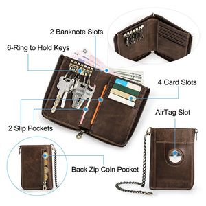 Portefeuilles véritables hommes en cuir porte-clé rfid mâle décontracté petit slim bifold portefeuille carte de chaîne support de monnaie zipper sac à main monnaie