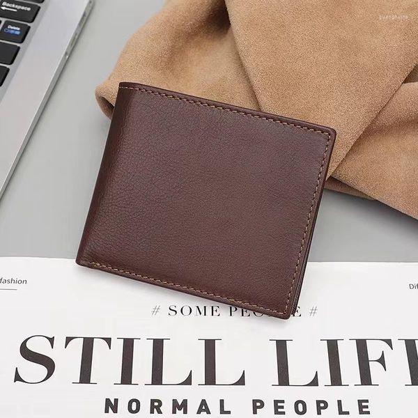 Portefeuilles en cuir véritable hommes portefeuille court Vintage avec poche à monnaie pour les détenteurs homme sac à main