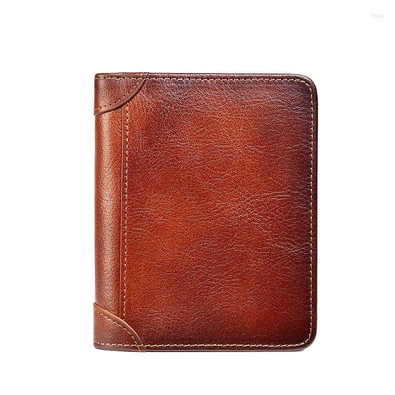 Plånböcker äkta läder ultra tunna herrar plånbok multifunktionella dokument kort topplager