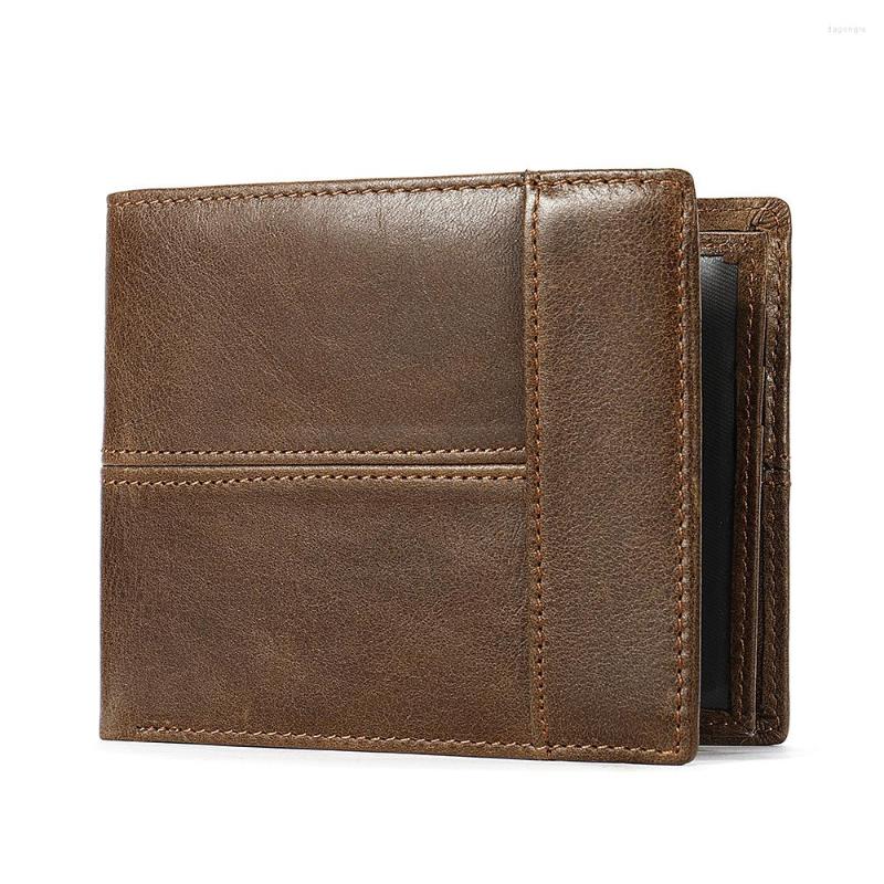 Wallets Genuine Leather Wallet For Men RFID Design Bifold Vintage Small Male Purse Zipper Coin Pocket Card Holder