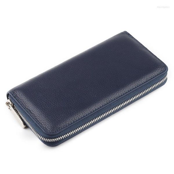 Cartera de cuero genuino para mujer, cartera de mano suave de gran capacidad para hombre, monedero con cremallera alrededor con monedero, bolsillo para teléfono, estilo japonés